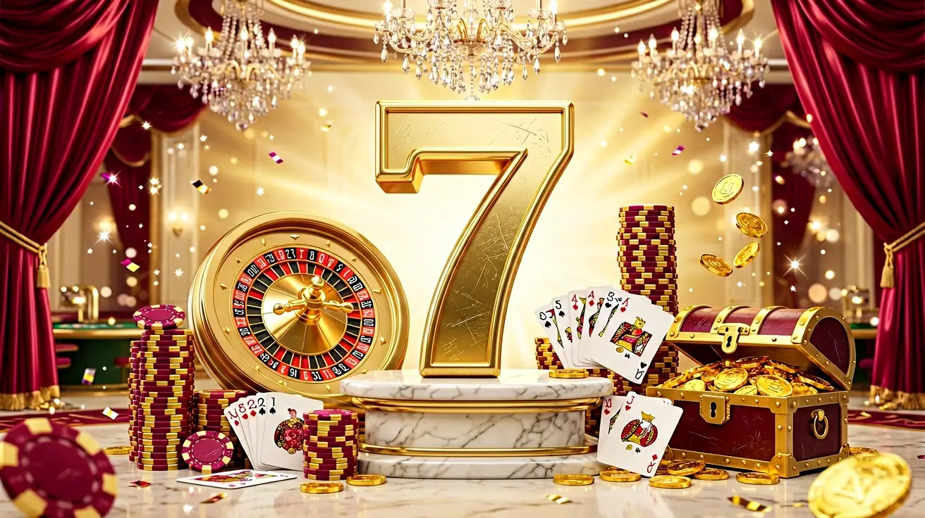 Golden lucky seven centrepiece in a porcelain casino hall