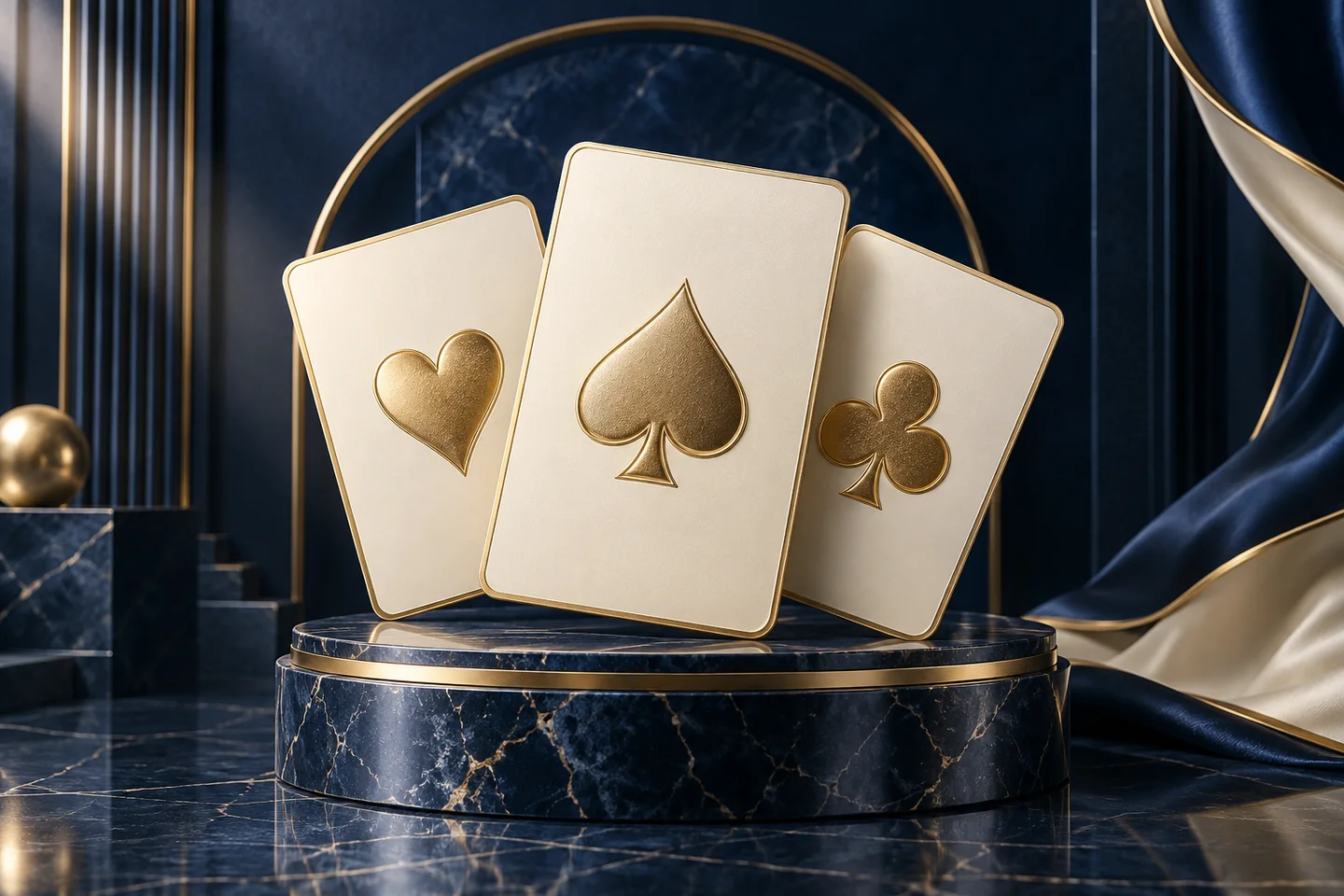 Ivory playing cards with golden suit symbols