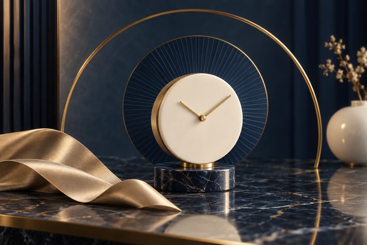 Ivory clock and sapphire sunburst