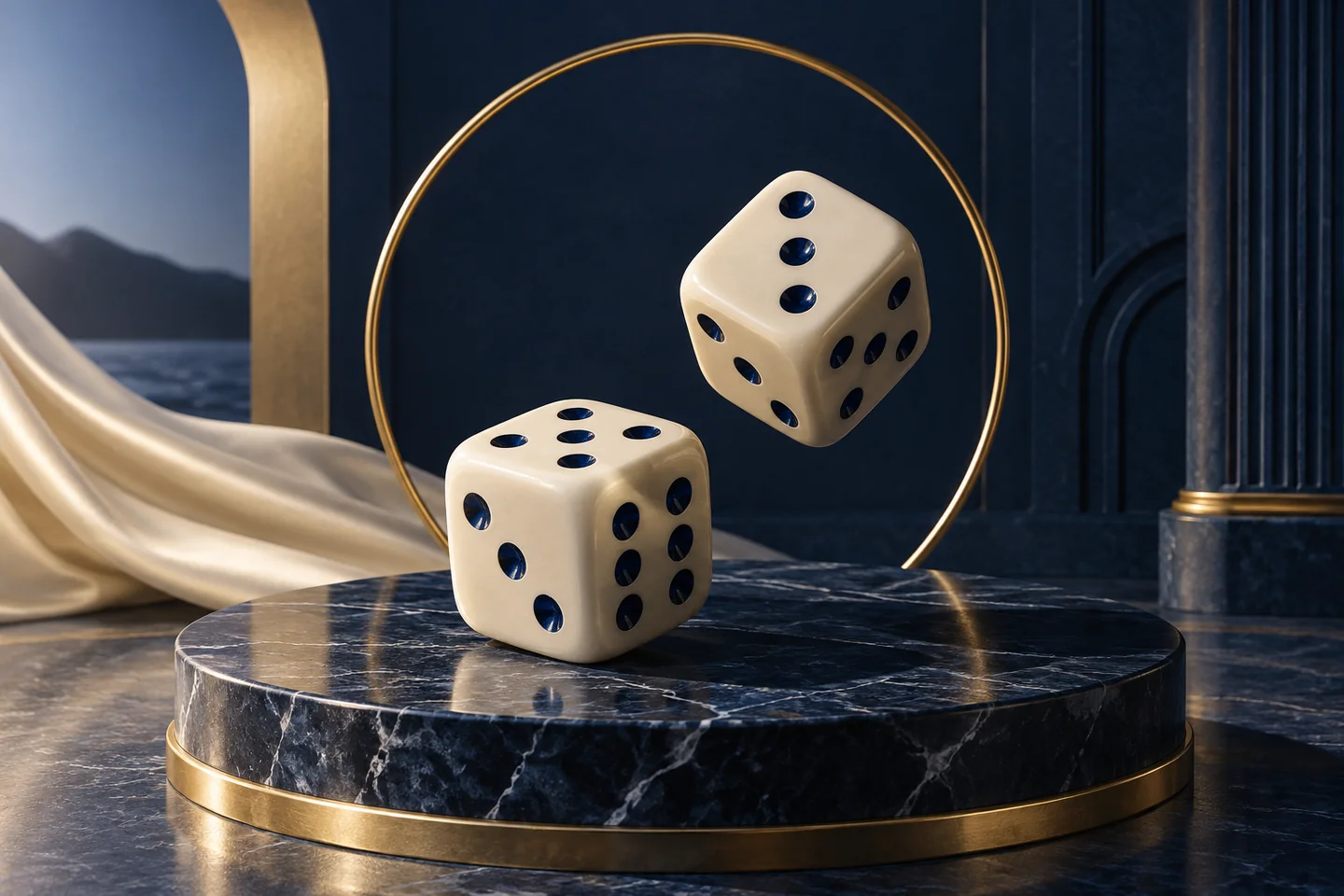 Ivory dice with sapphire pips