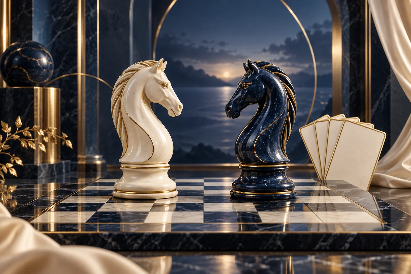 Ivory and sapphire chess knights