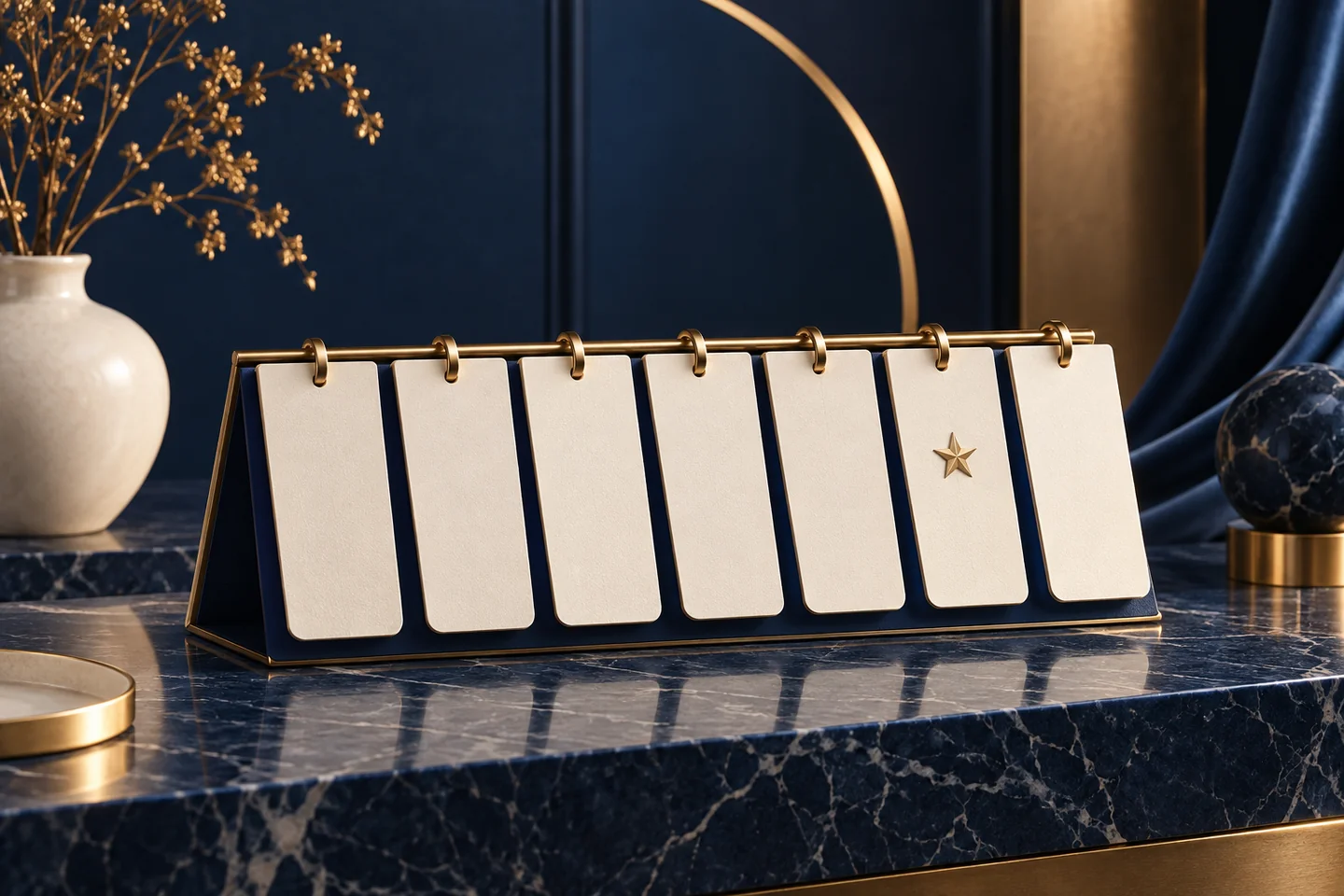 Seven-panel ivory desk calendar