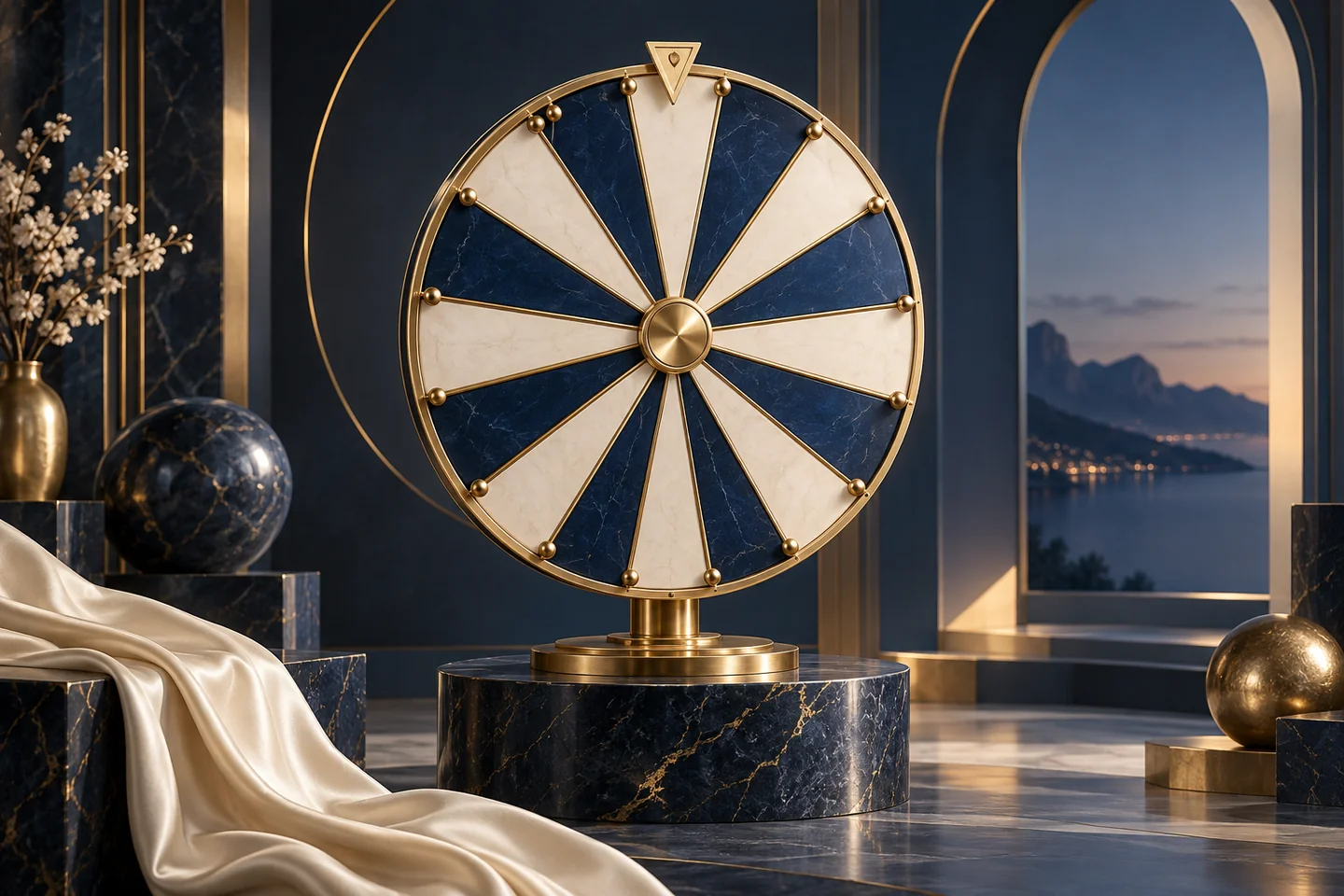 Upright sapphire and ivory game wheel