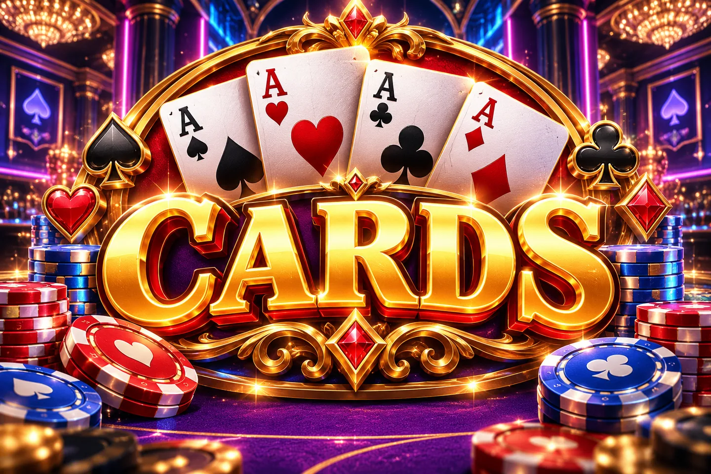 Gold Cards title, four aces and casino chips