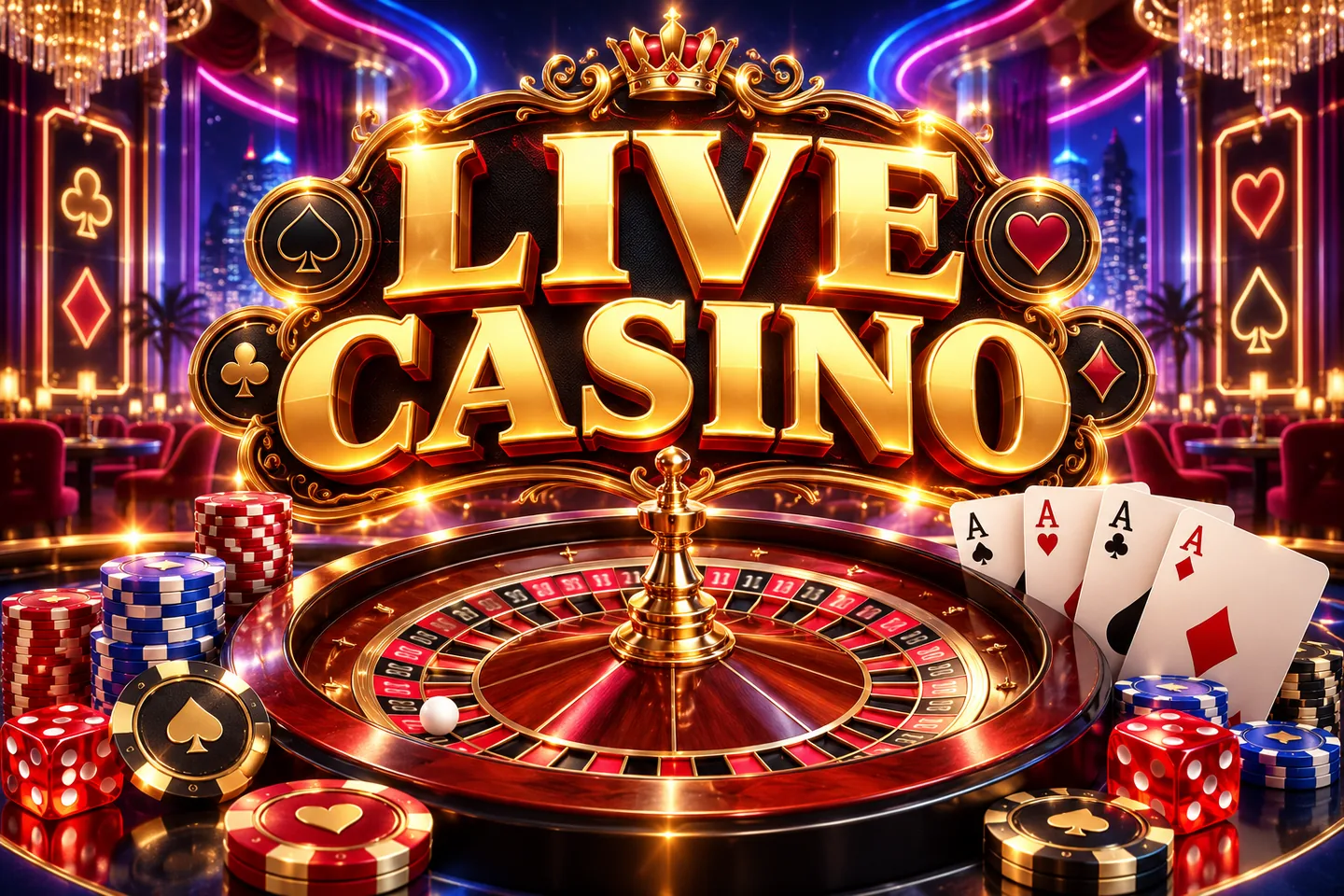 Gold Live Casino title with roulette and ace cards