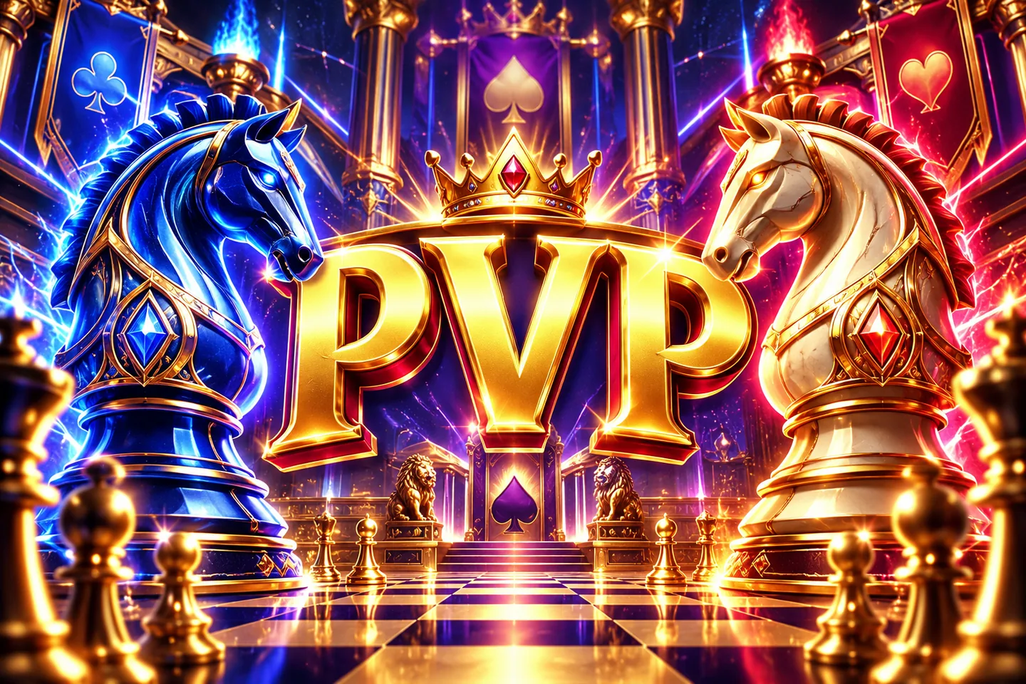Gold PVP title with sapphire and ivory chess knights