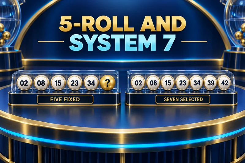 Two illustrative lottery trays compare five fixed numbers plus a changing sixth with seven selected numbers.